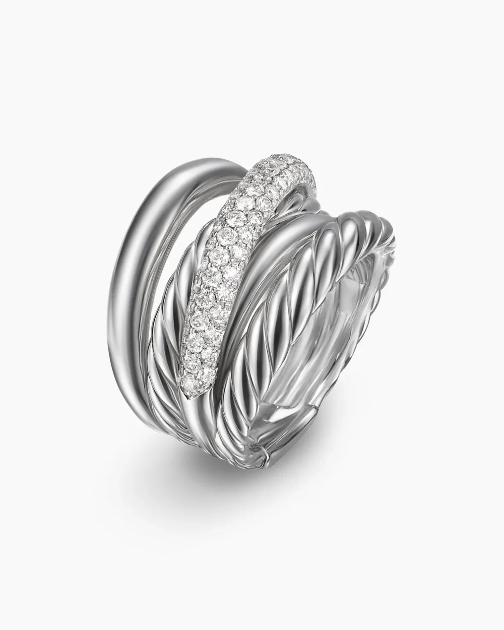 Crossover Five Row Ring Sterling Silver with Diamonds, 17.5mm