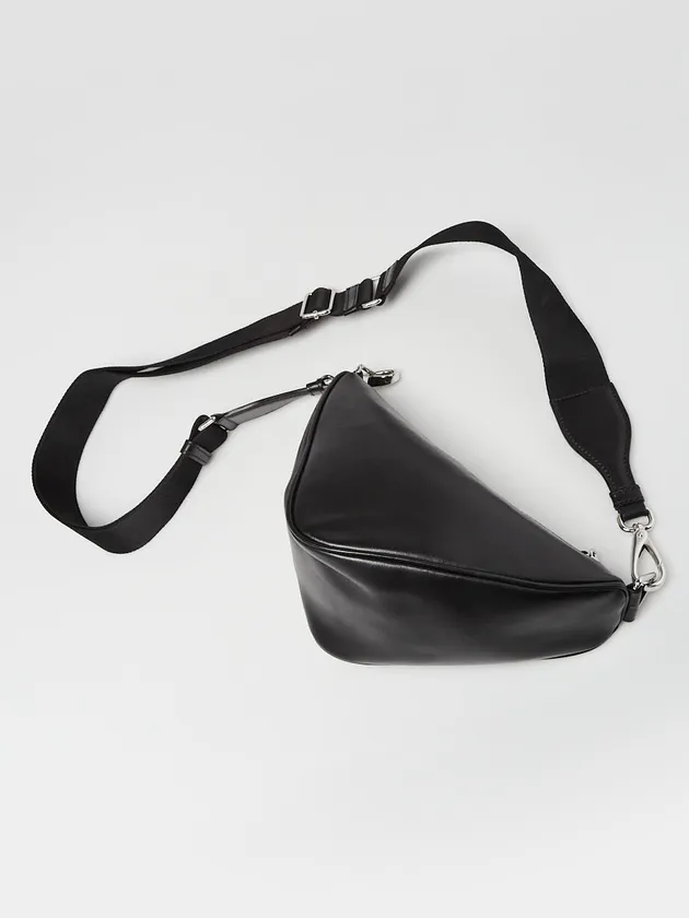 Triangle Logo Zip Crossbody Bag Soft Leather Small
