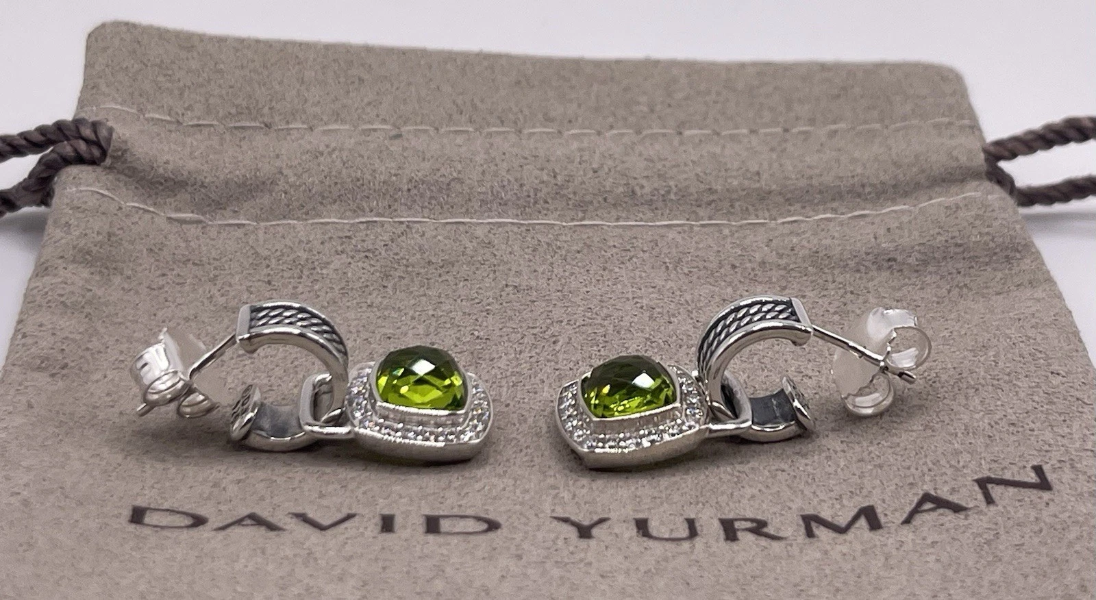 Albion® Drop Earrings Sterling Silver with Green Onyx and Diamonds