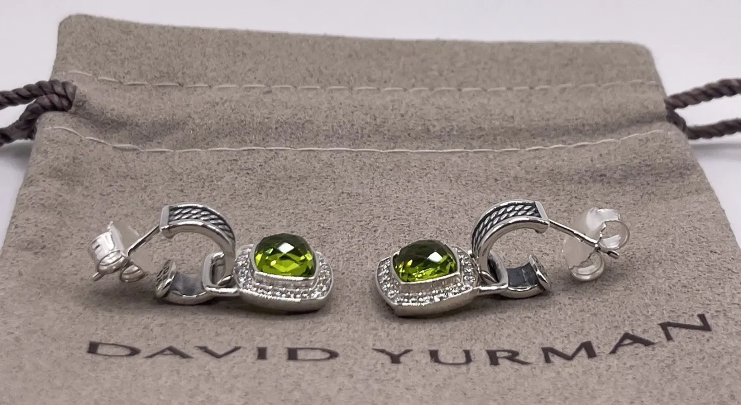 Albion® Drop Earrings Sterling Silver with Green Onyx and Diamonds