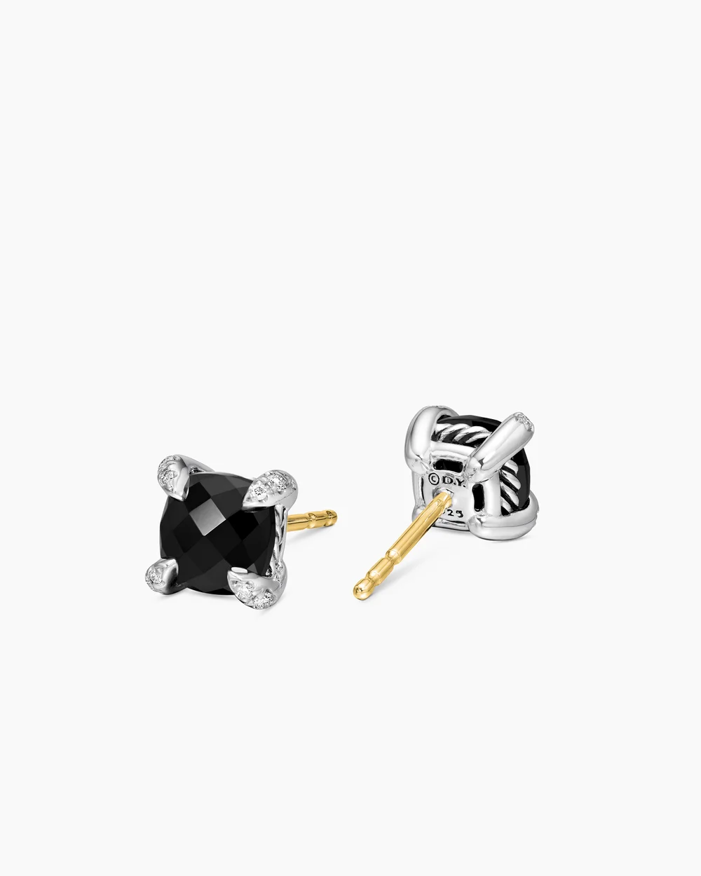 Petite Chatelaine® Stud Earrings Sterling Silver with Black Onyx and Diamonds