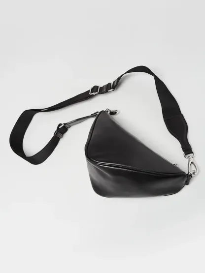 Triangle Logo Zip Crossbody Bag Soft Leather Small