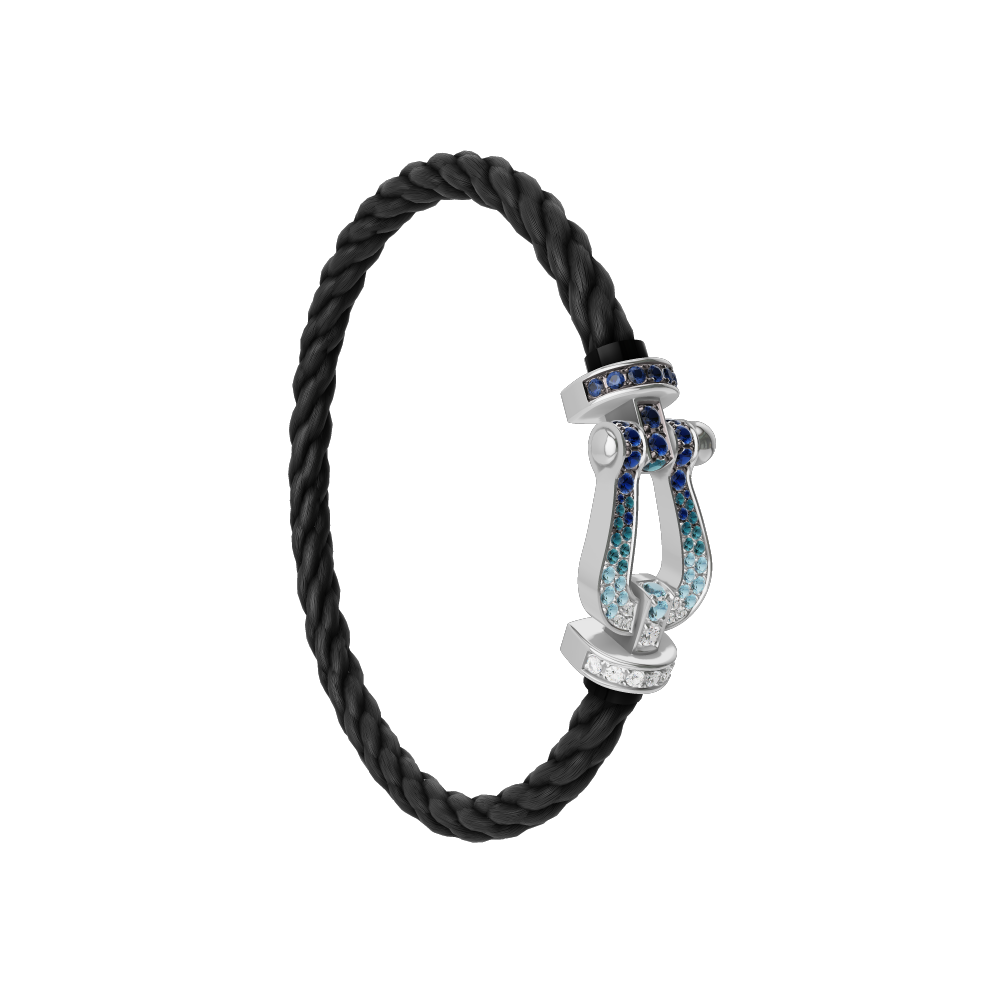 FORCE 10 BRACELET LARGE MODEL 18K WHITE GOLD DIAMOND PAVED AND COLORED STONES