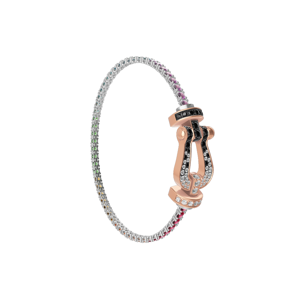 FORCE 10 BRACELET 18K PINK GOLD AND BLACK AND WHITE DIAMONDS LARGE MODEL