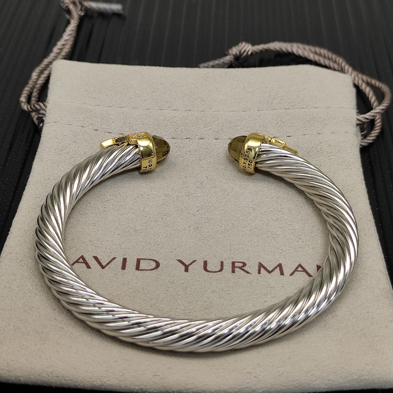 7mm Cable Bracelet with Brown & Diamond Accents – Gold Cap