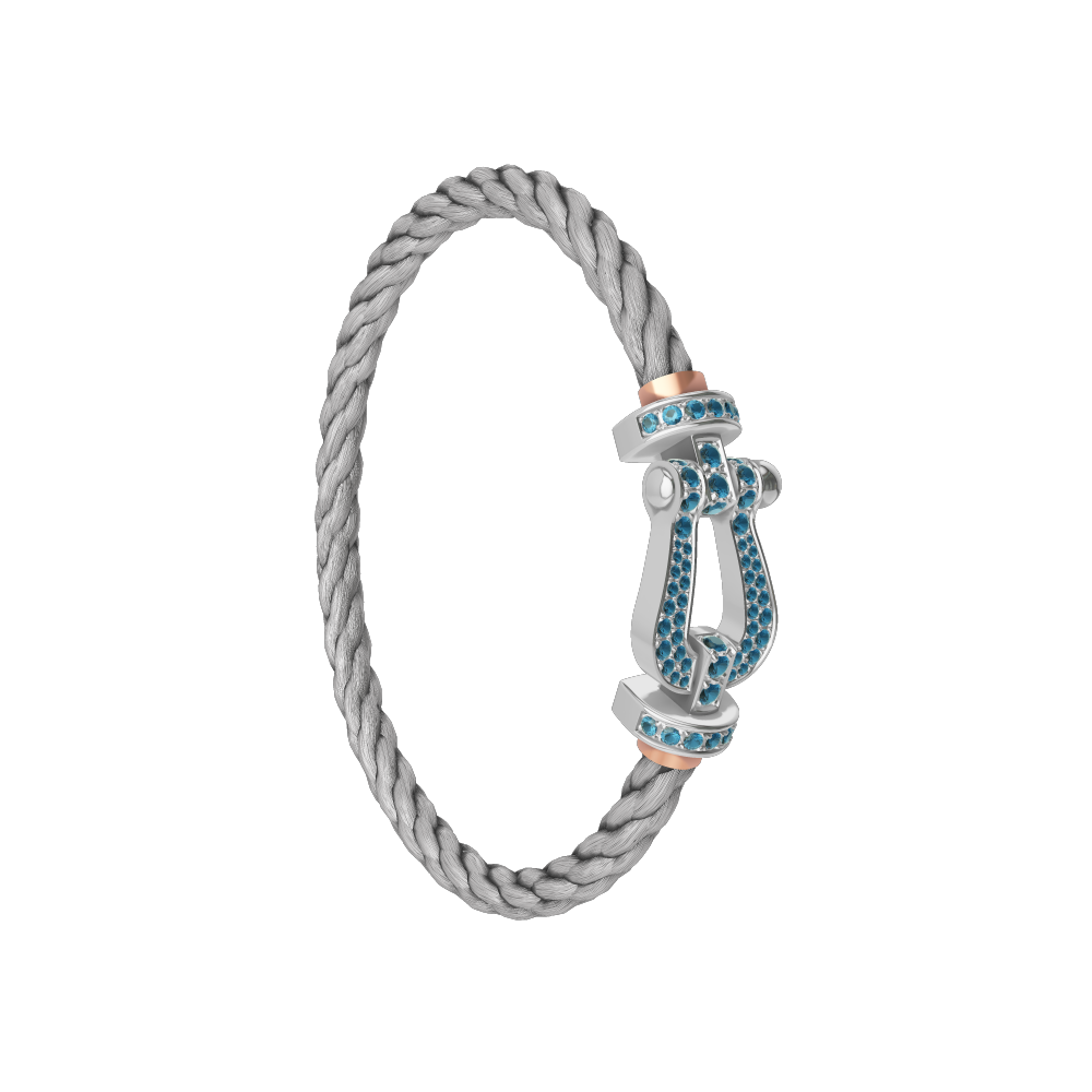 FORCE 10 BRACELET LARGE MODEL 18K WHITE GOLD BLUE TOPAZ PAVED