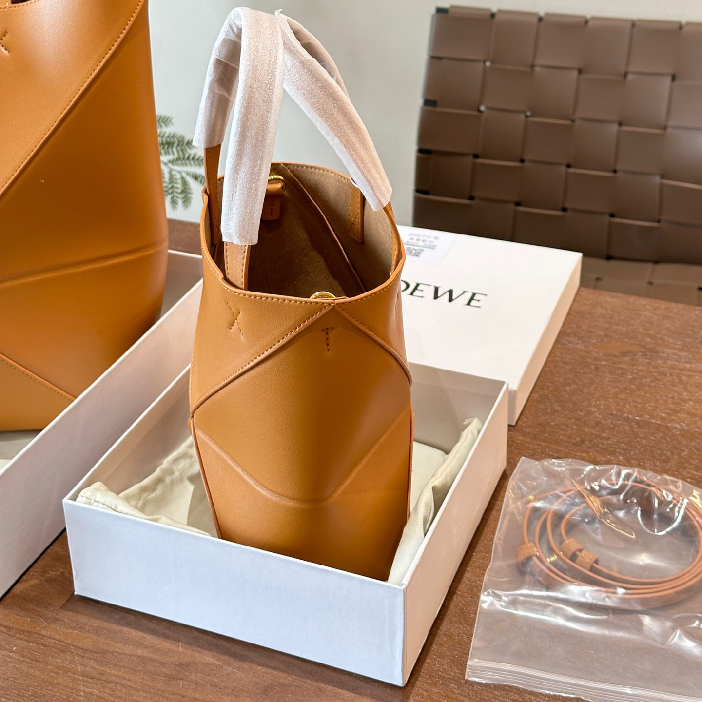 Puzzle Fold tote in shiny calfskin