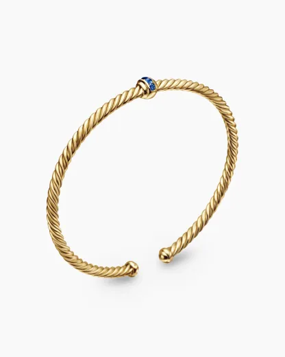 Classic Cablespira® Station Bracelet 18K Yellow Gold with Pavé Blue Sapphires, 3mm