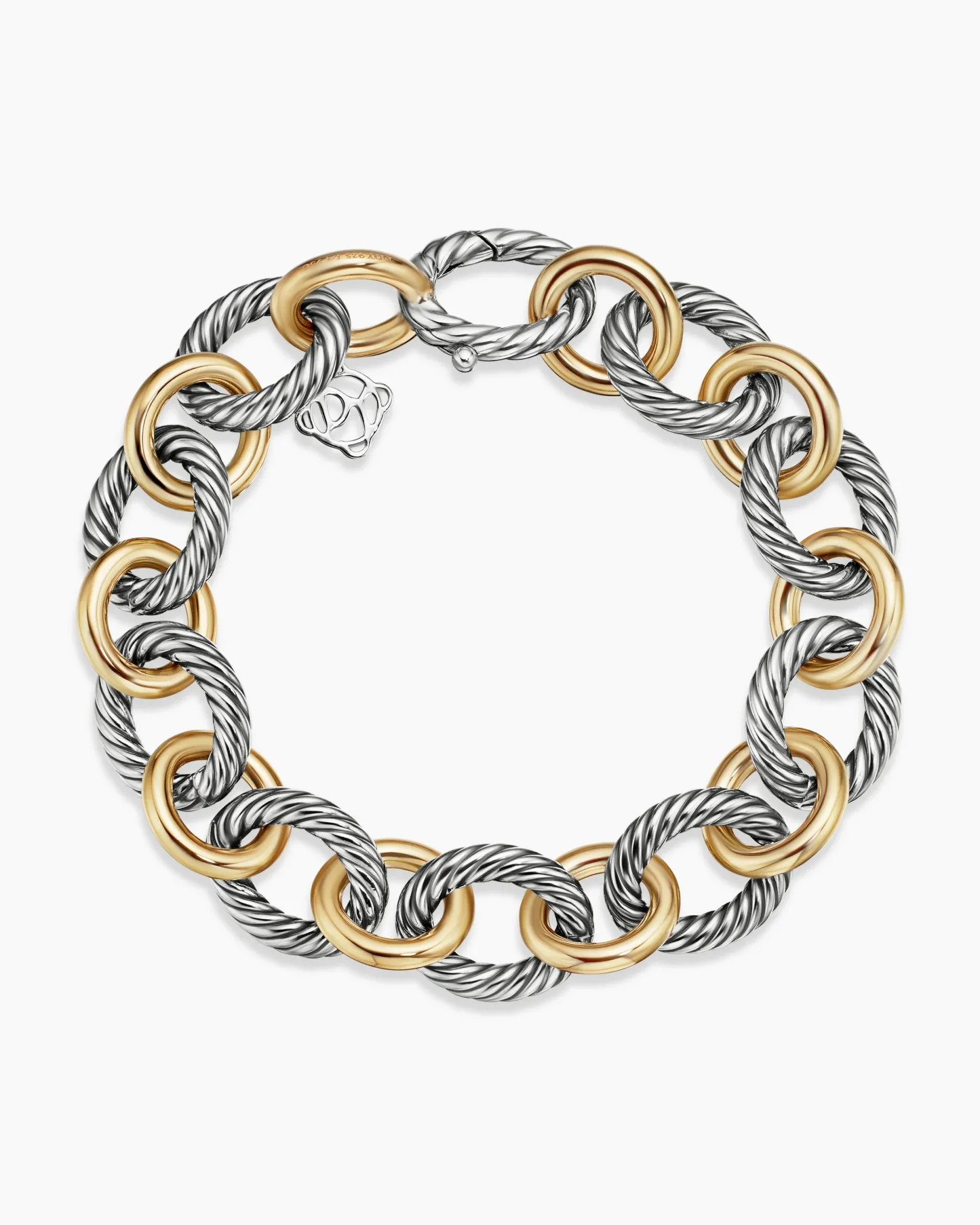Oval Link Chain Bracelet Sterling Silver with 18K Yellow Gold,19mm