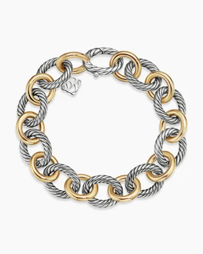 Oval Link Chain Bracelet Sterling Silver with 18K Yellow Gold,19mm