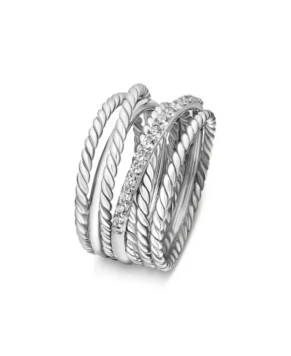 Crossover Wide Diamond Stacked Ring