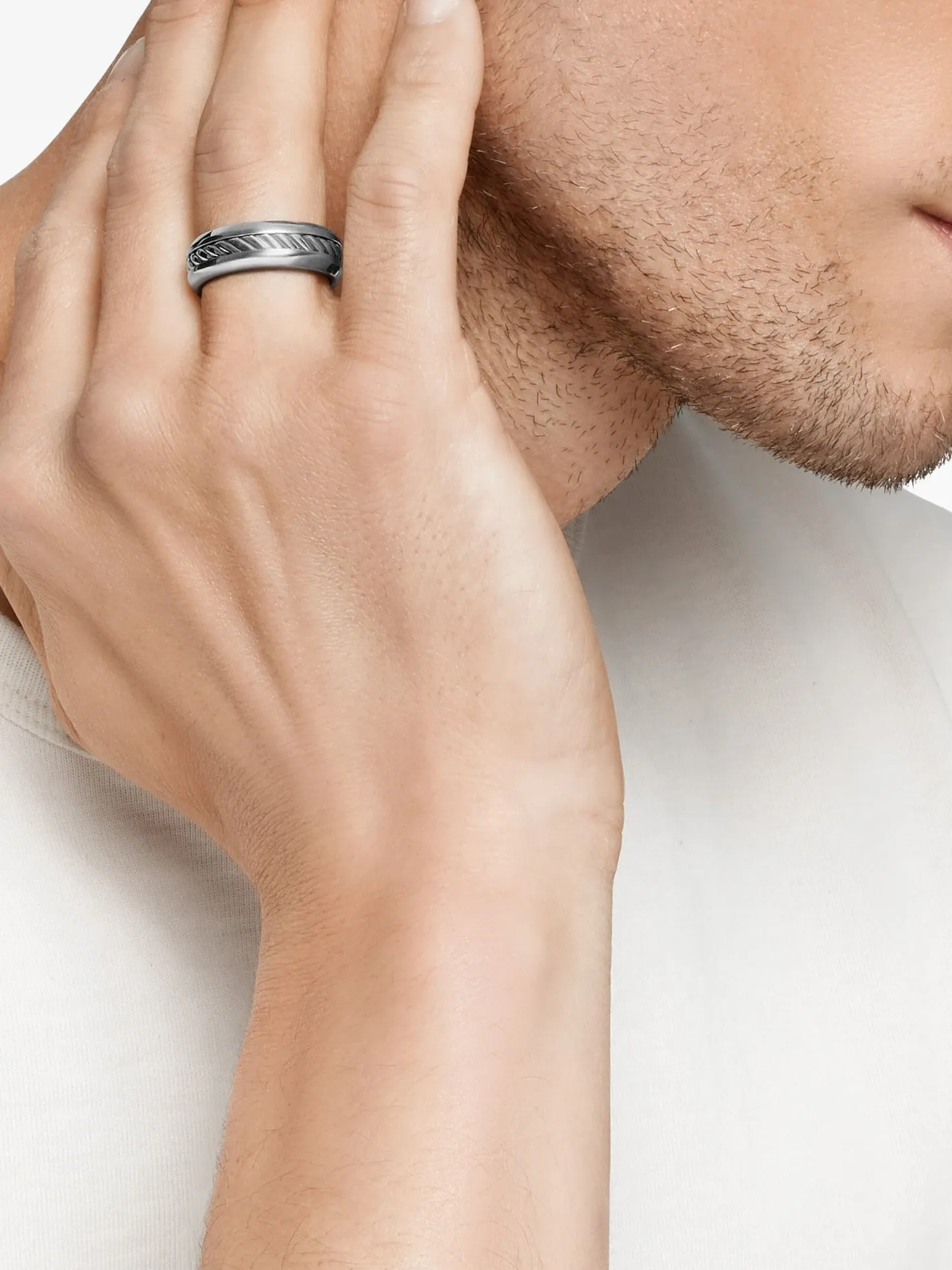 Dathtvid Yurthtman sterling silver Cable Inset band ring