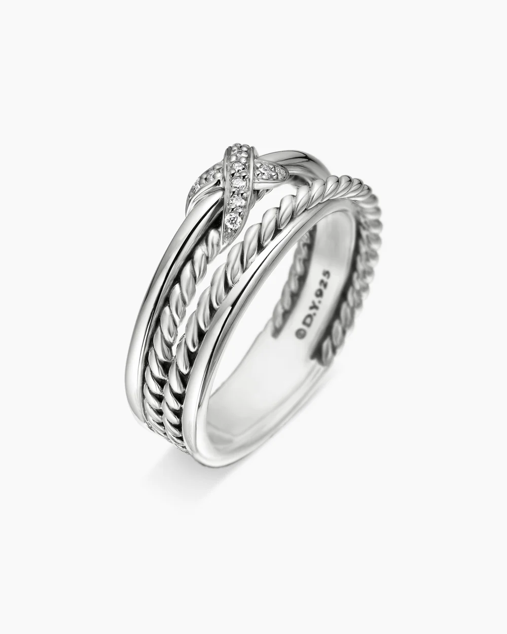 X Crossover Band Ring Sterling Silver with Diamonds