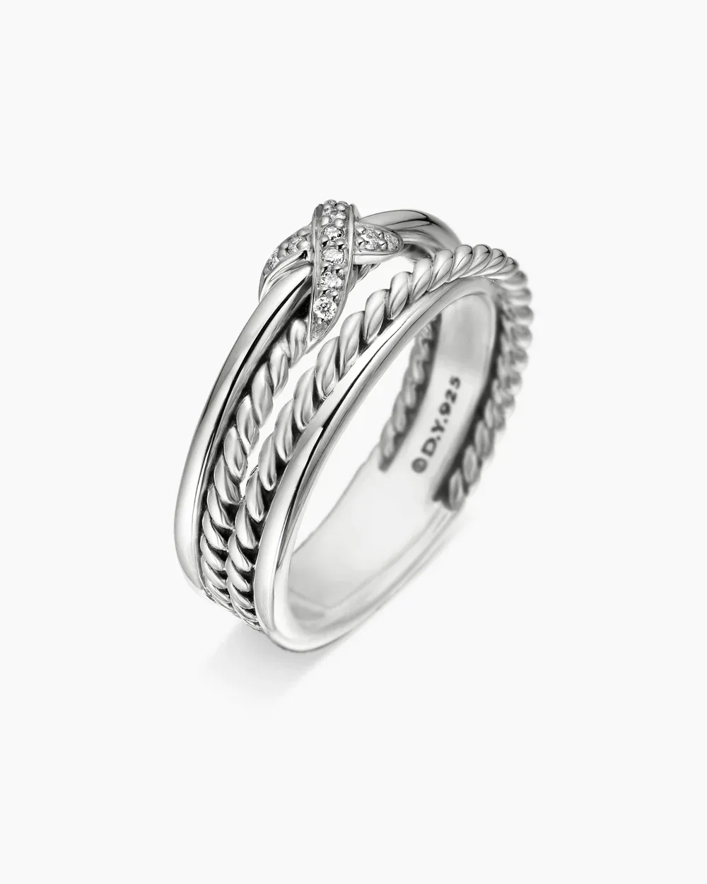X Crossover Band Ring Sterling Silver with Diamonds