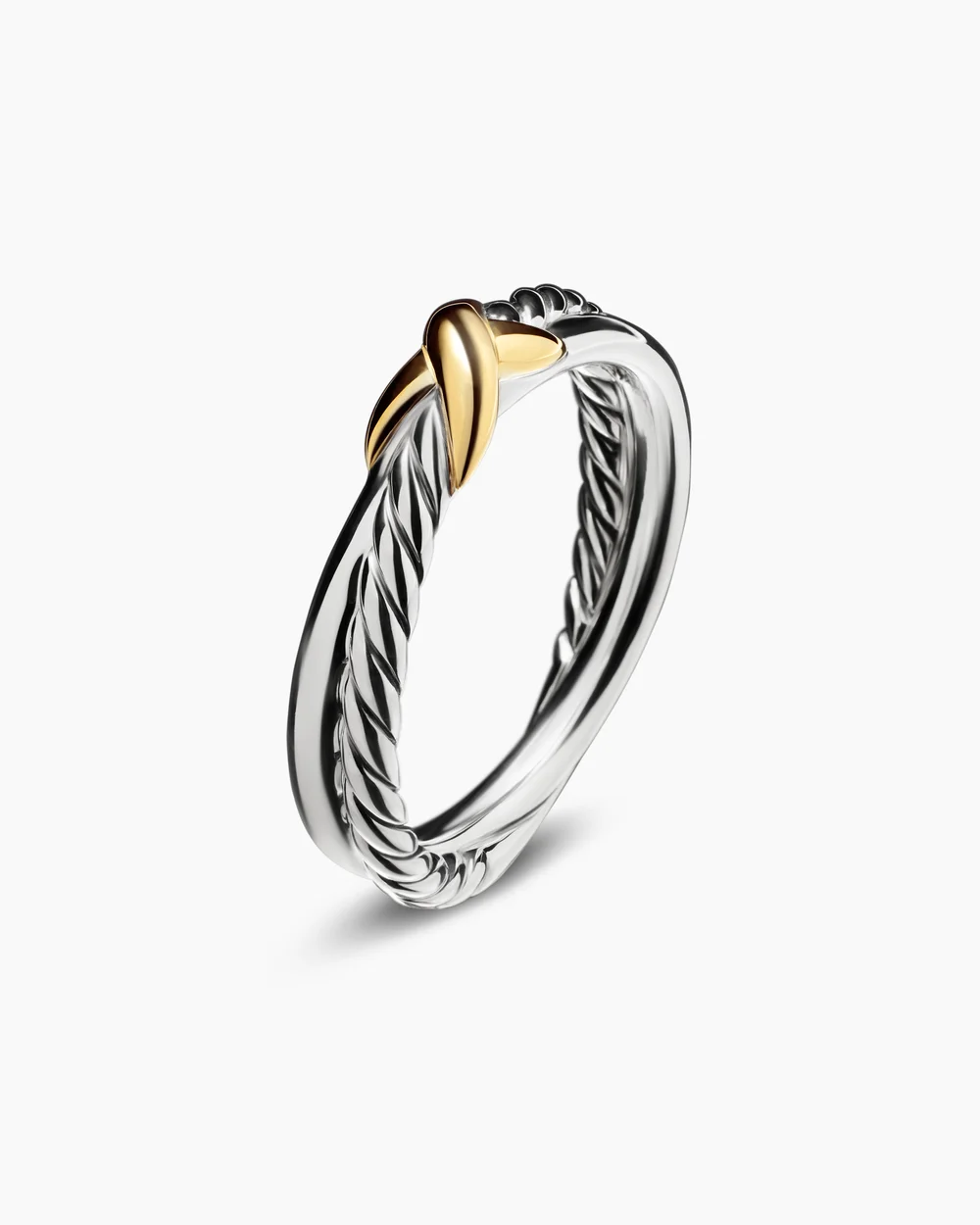 Petite X Ring Sterling Silver with 18K Yellow Gold