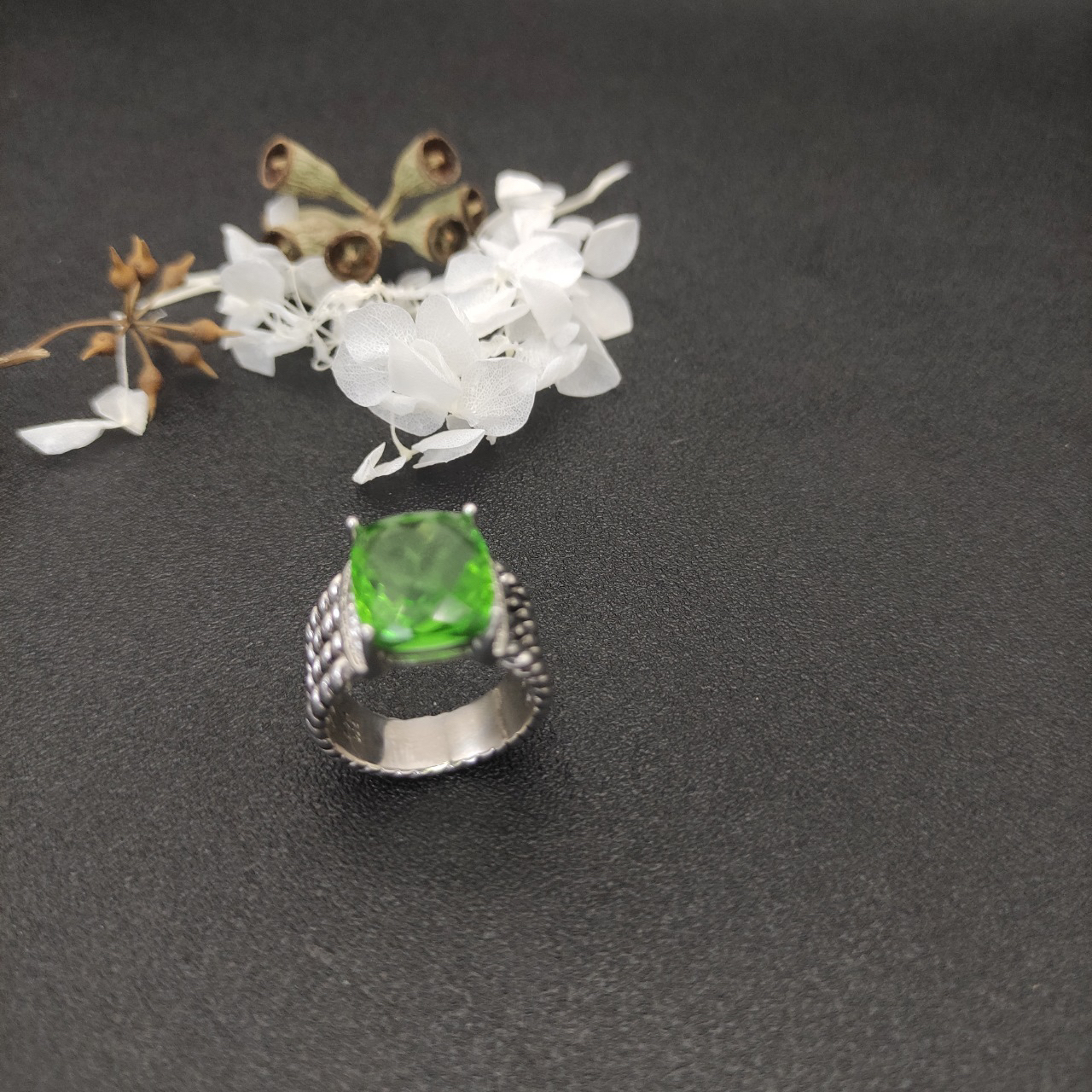 Petite Wheaton® Ring Sterling Silver with Prasiolite and Diamonds