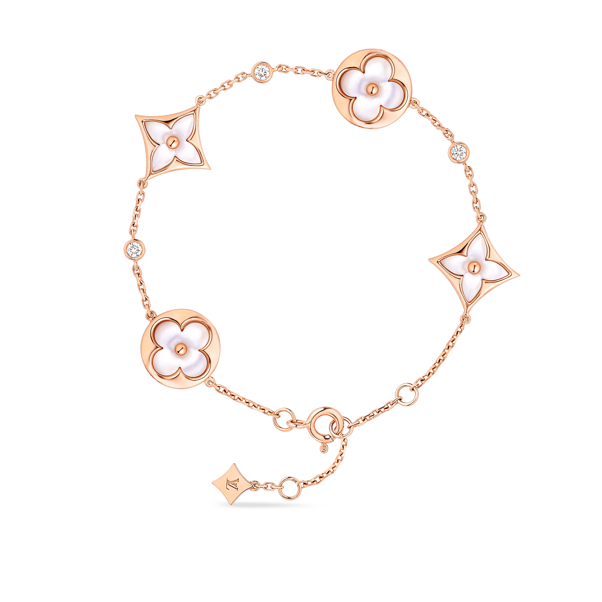 Color Blossom BB Multi-Motifs Bracelet, Pink Gold, White Mother-of-Pearl And Diamonds