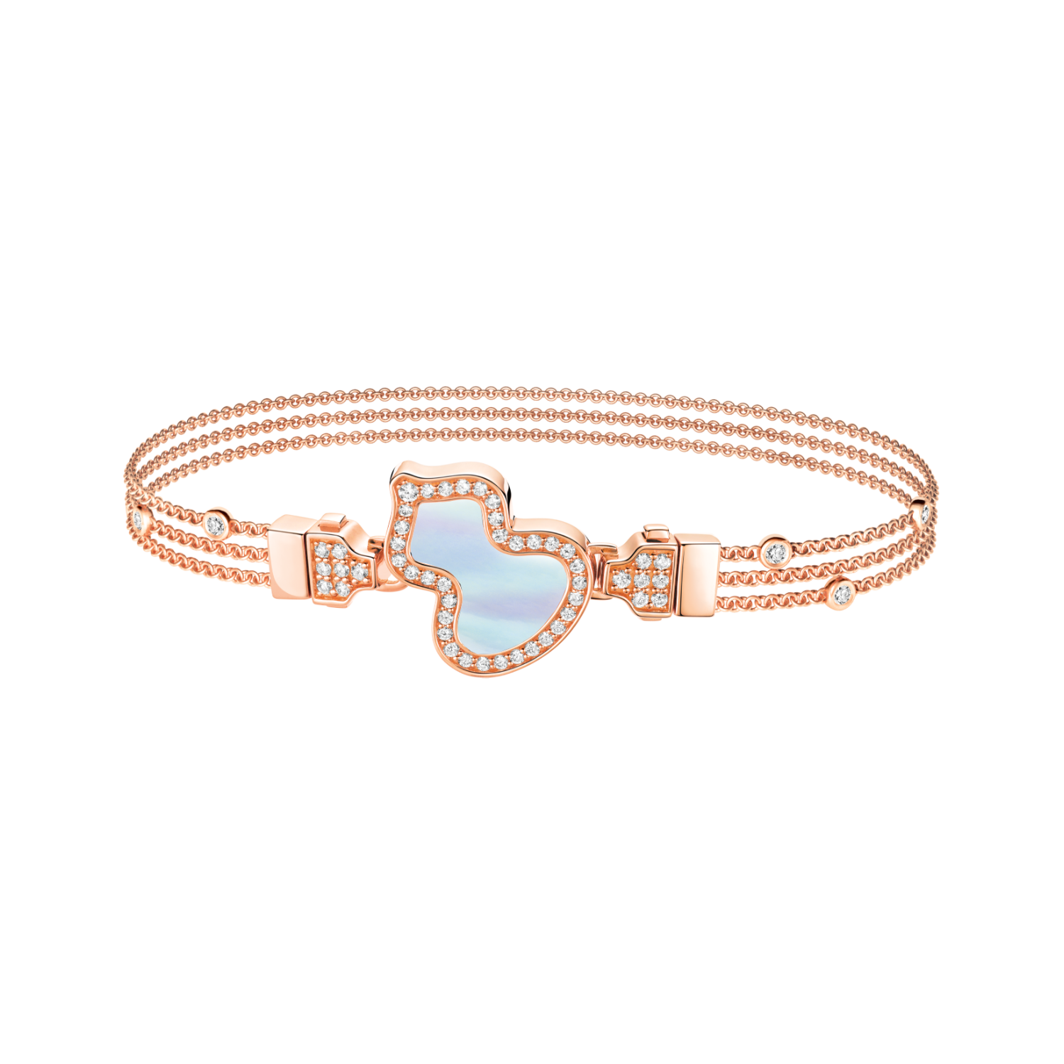 Small Wulu buckle in 18K rose gold with diamonds and mother of pearl