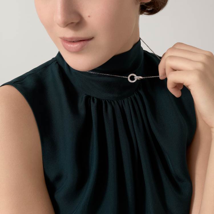 LOVE necklace, paved with diamonds 18K white gold