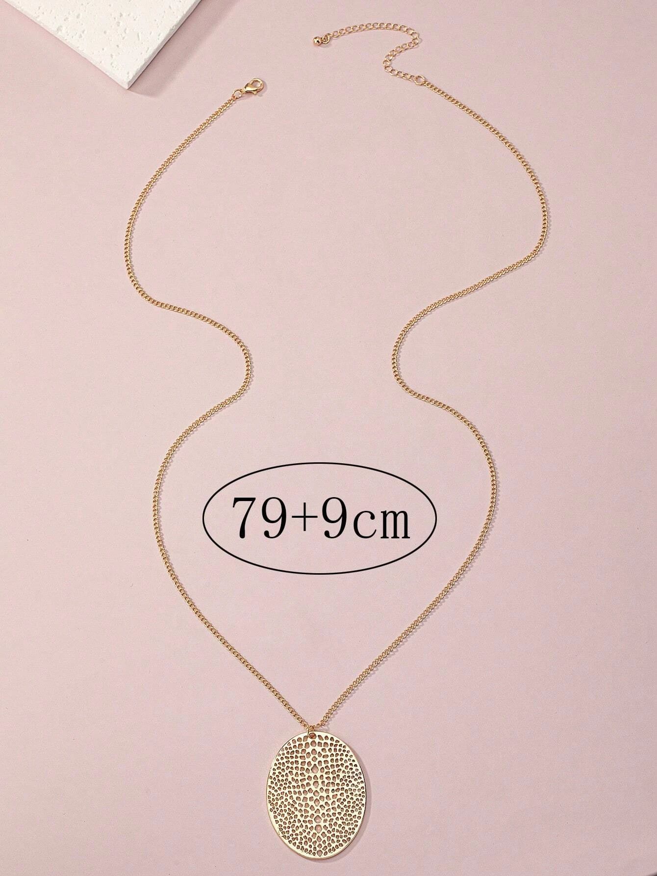 1pc Gold-Tone Alloy Ellipse Pendant Simple Fashionable Elegant Long Necklace