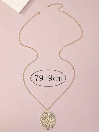 1pc Gold-Tone Alloy Ellipse Pendant Simple Fashionable Elegant Long Necklace