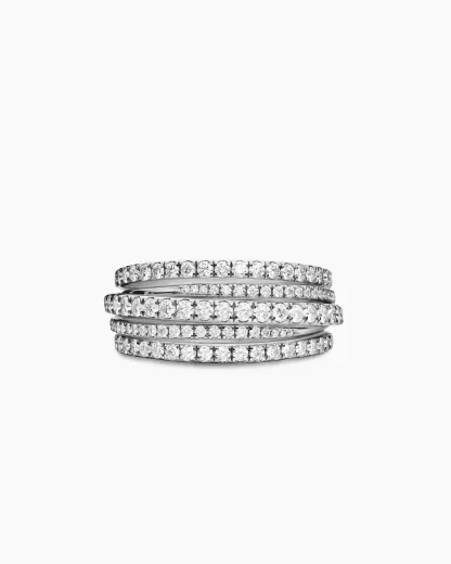 Pavé Crossover Ring 18K White Gold with Diamonds