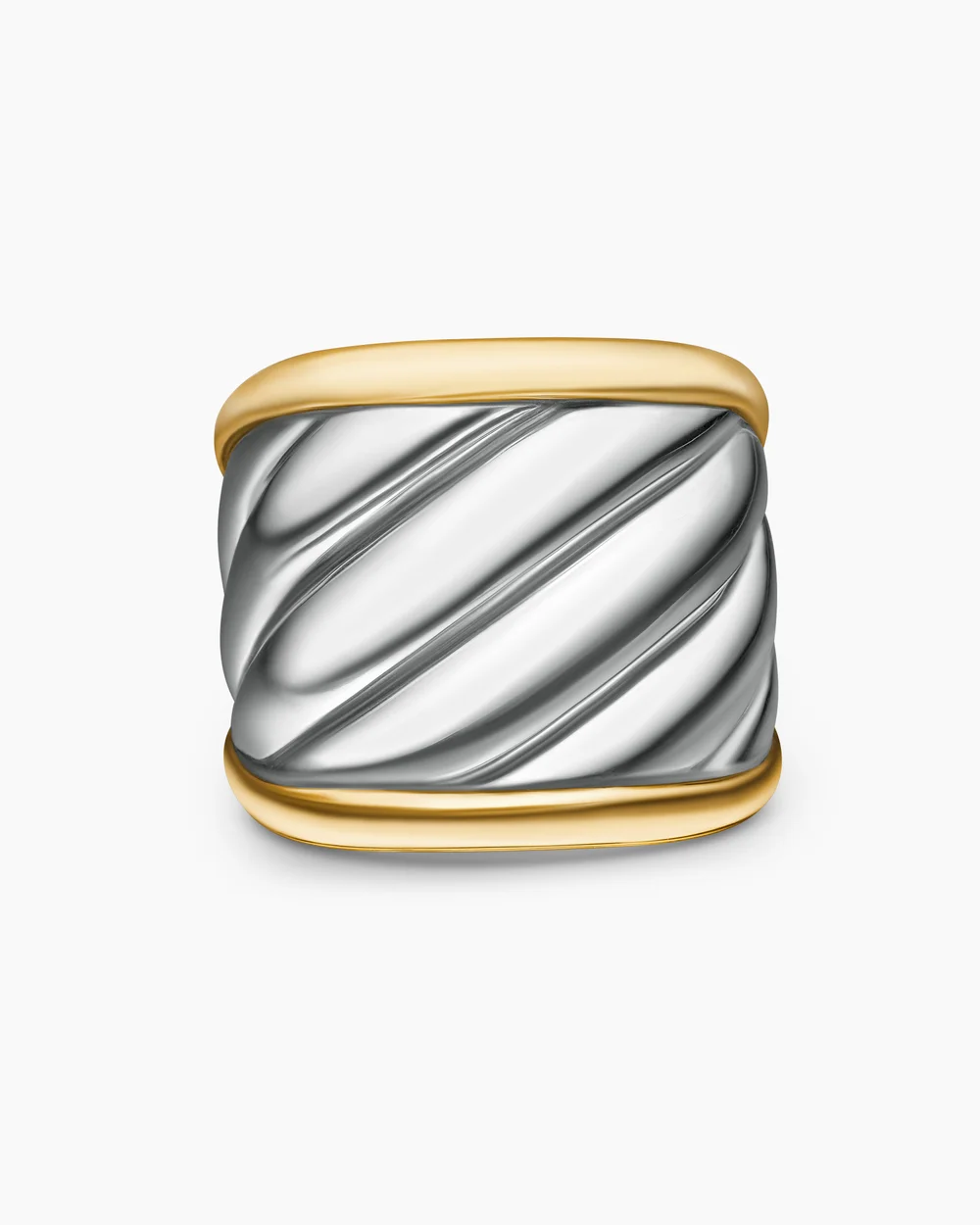 Sculpted Cable Saddle Ring Sterling Silver with 18K Yellow Gold