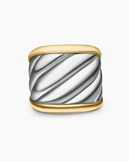 Sculpted Cable Saddle Ring Sterling Silver with 18K Yellow Gold