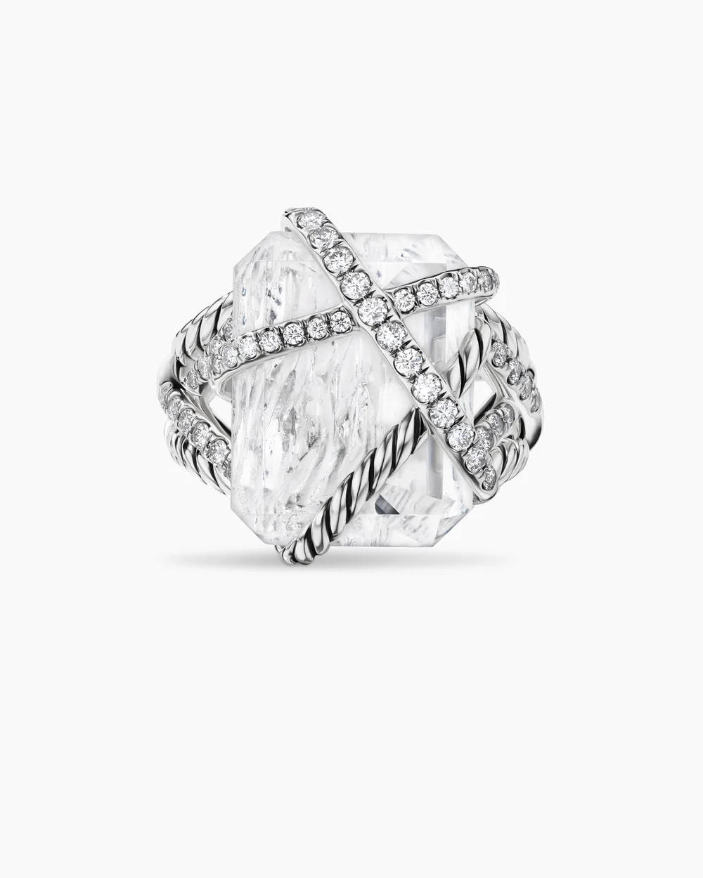 Cable Wrap Ring Sterling Silver with Crystal and Diamonds