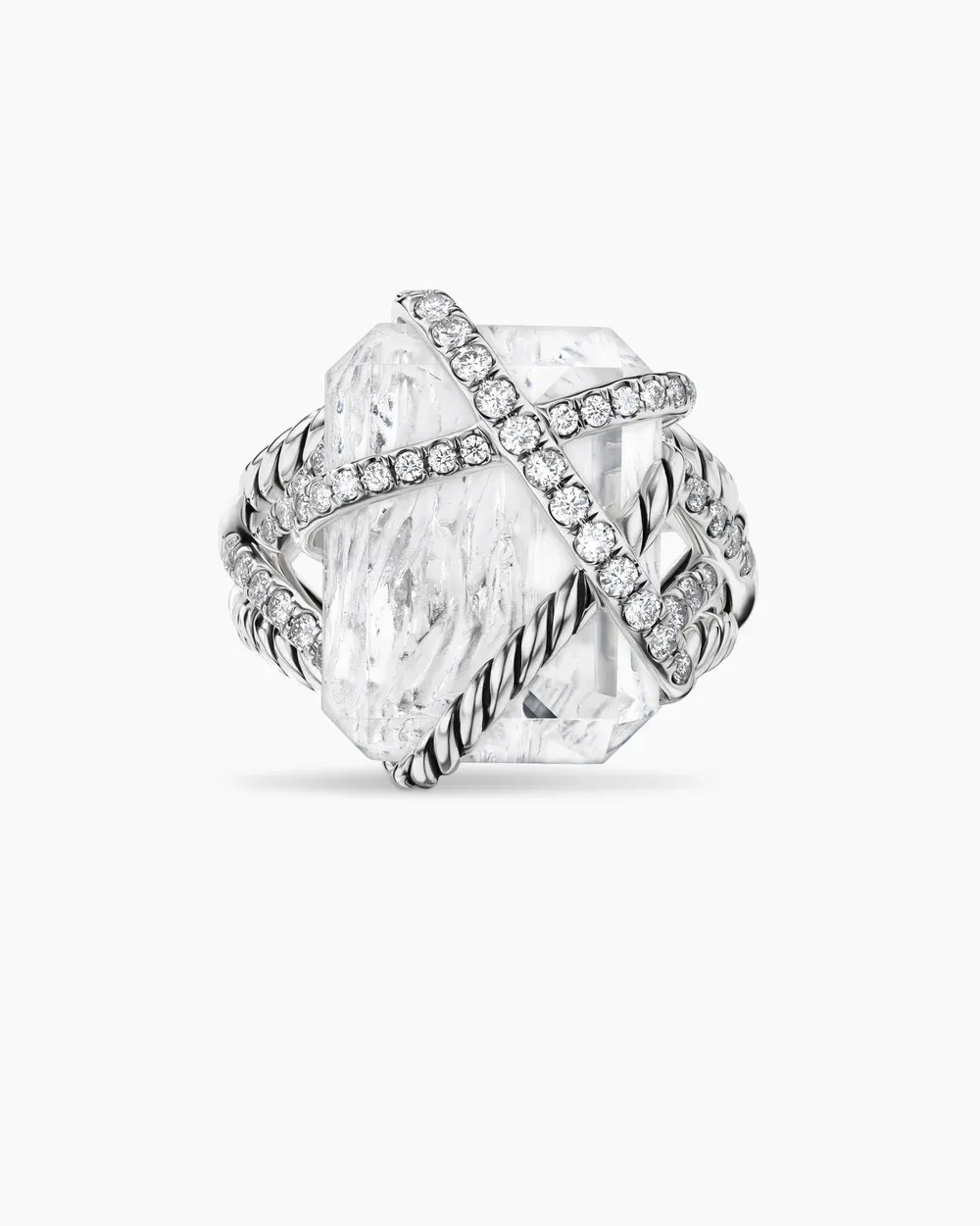 Cable Wrap Ring Sterling Silver with Crystal and Diamonds