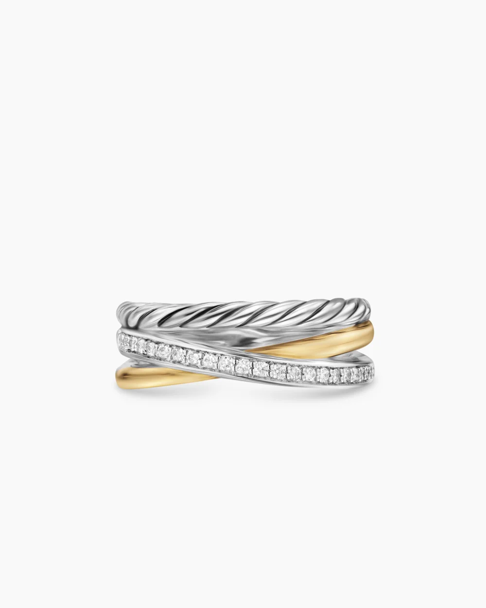 Crossover Three Row Ring Sterling Silver with 18K Yellow Gold and Diamonds