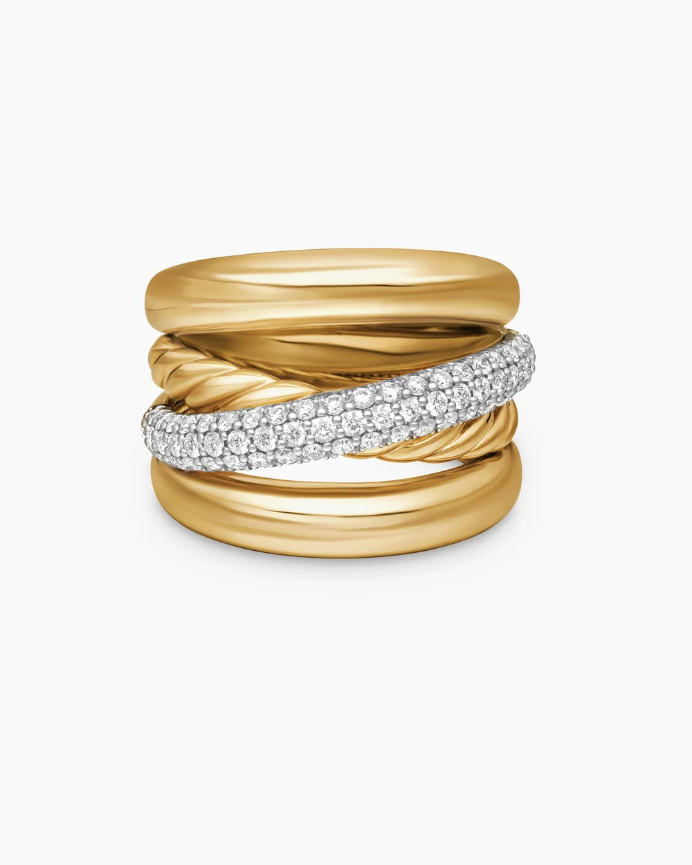 Pavé Crossover Five Row Ring 18K Yellow Gold with Diamonds