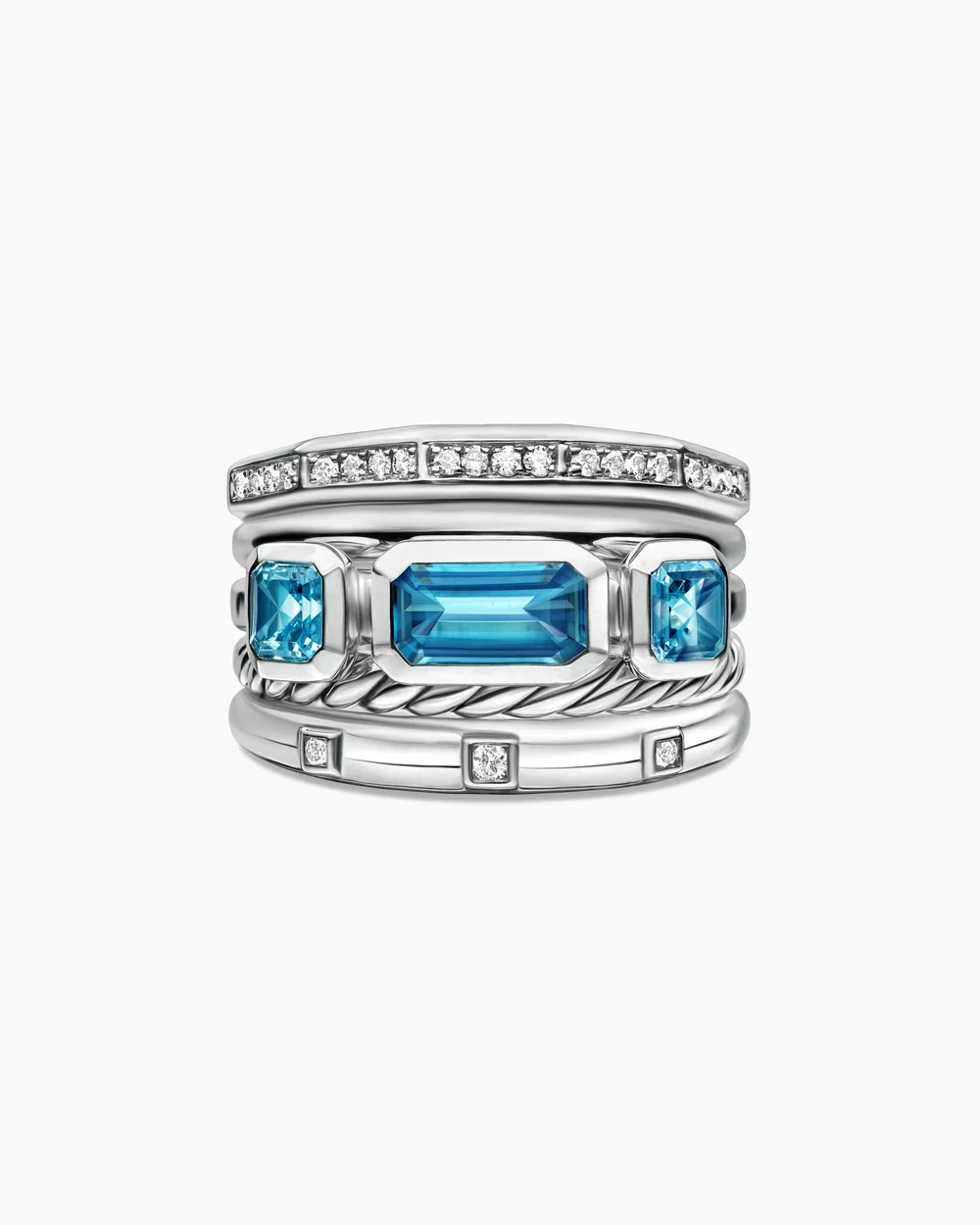 Stax Five Row Ring Sterling Silver with Hampton Blue Topaz and Diamonds