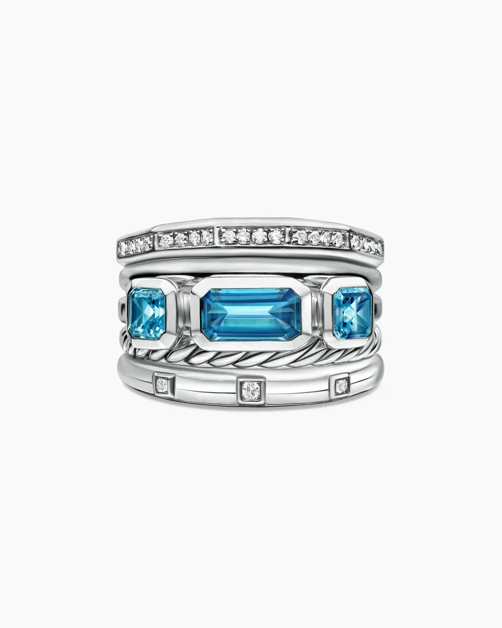 Stax Five Row Ring Sterling Silver with Hampton Blue Topaz and Diamonds