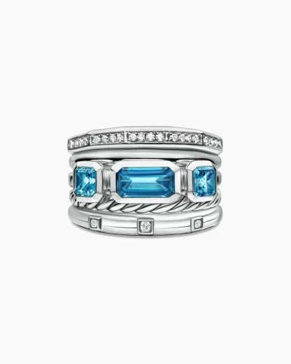 Stax Five Row Ring Sterling Silver with Hampton Blue Topaz and Diamonds