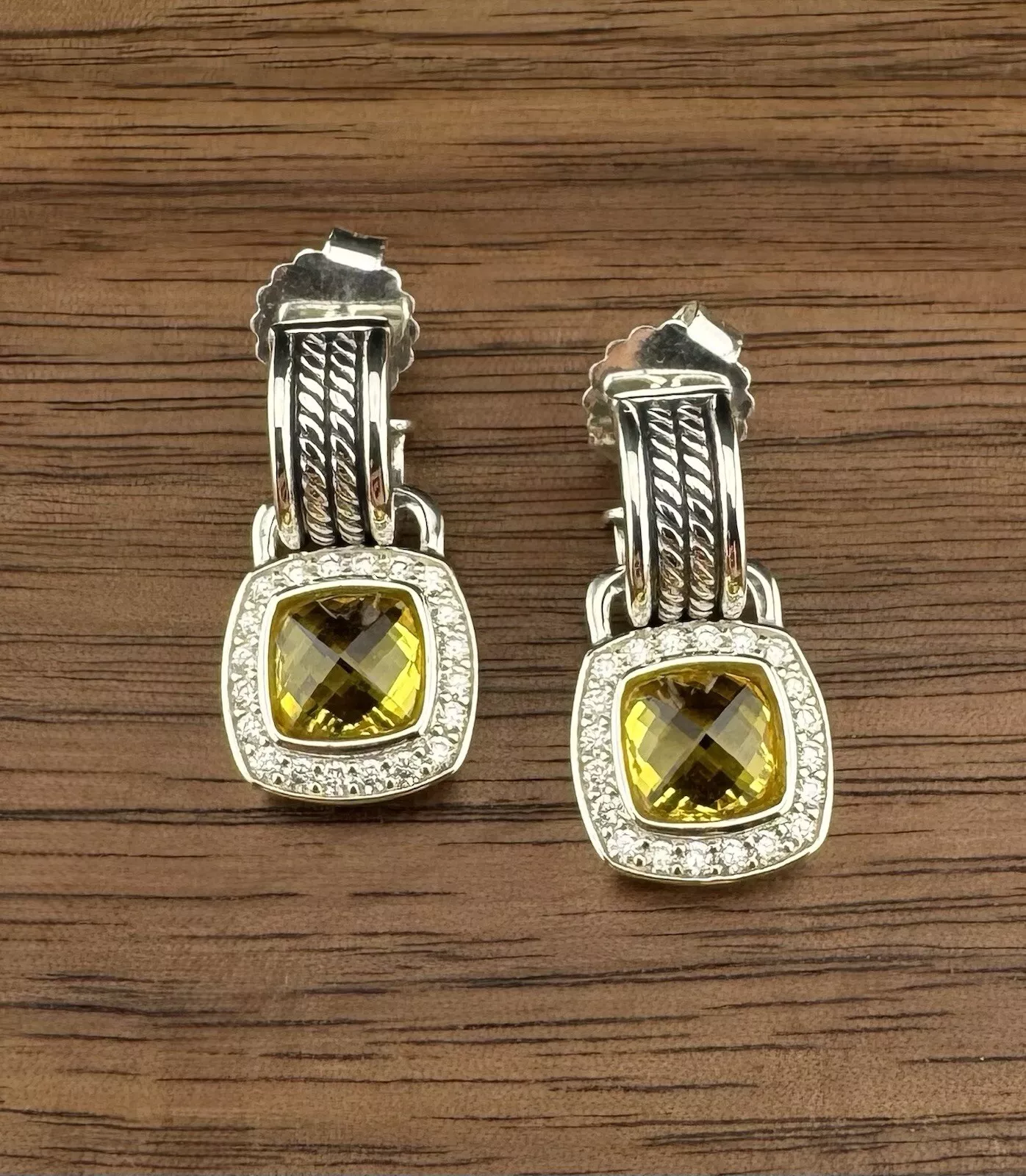 Albion® Drop Earrings Sterling Silver with Yellow Onyx and Diamonds