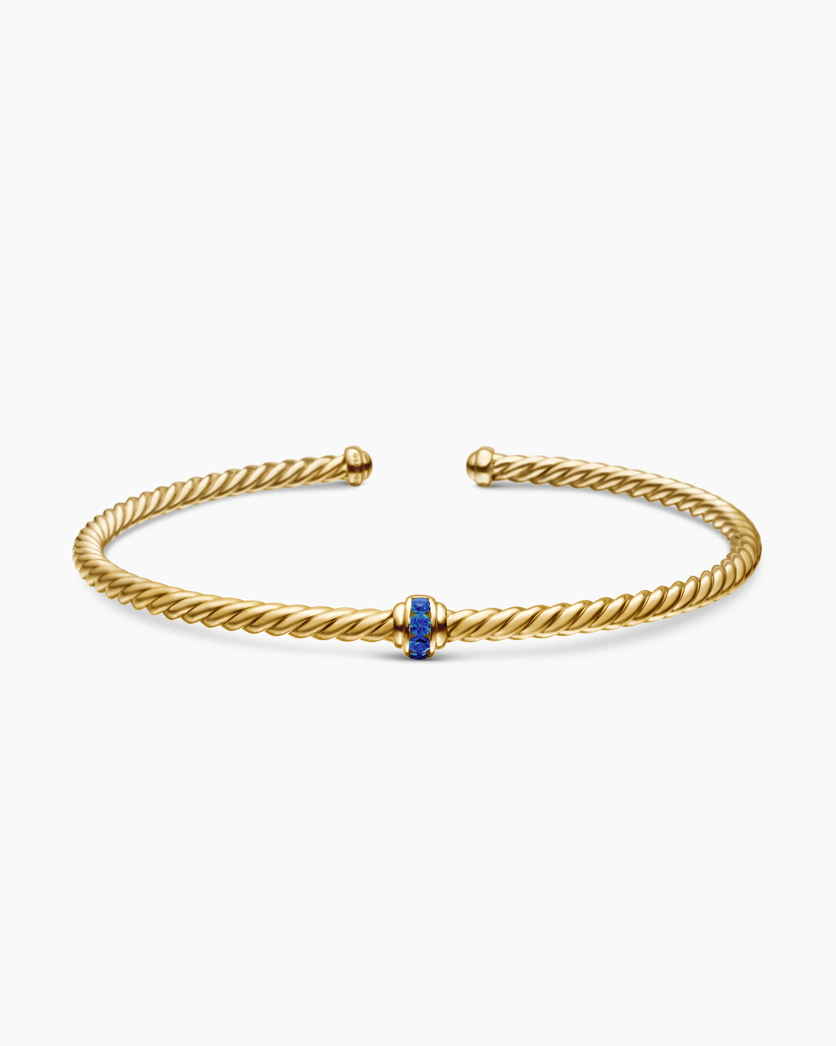 Classic Cablespira® Station Bracelet 18K Yellow Gold with Pavé Blue Sapphires, 3mm