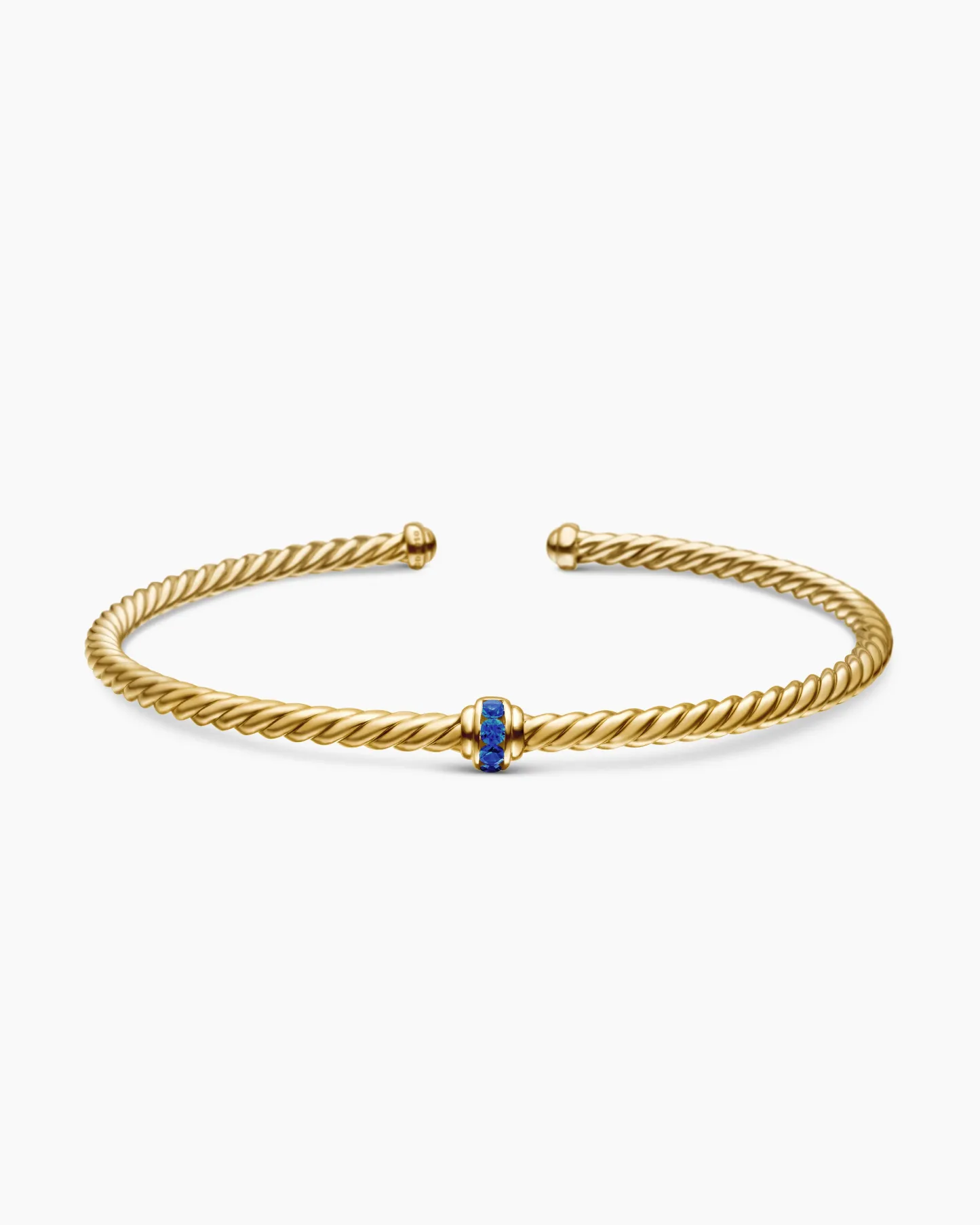 Classic Cablespira® Station Bracelet 18K Yellow Gold with Pavé Blue Sapphires, 3mm