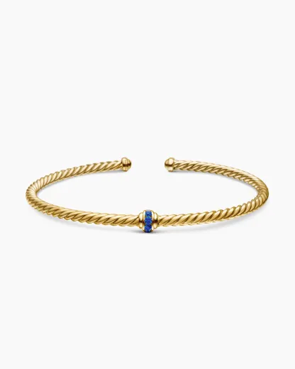 Classic Cablespira® Station Bracelet 18K Yellow Gold with Pavé Blue Sapphires, 3mm