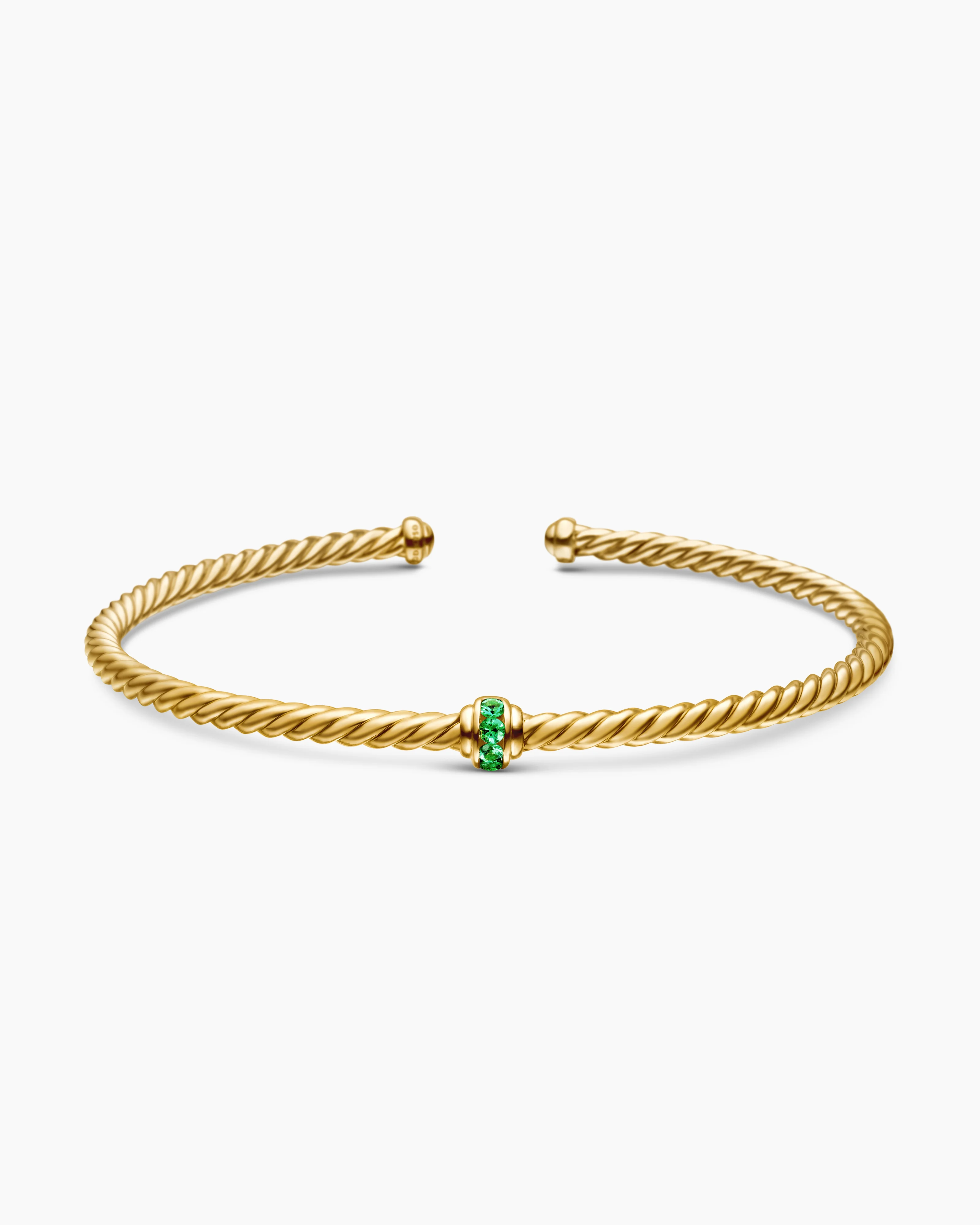 Classic Cablespira® Station Bracelet 18K Yellow Gold with Pavé Emeralds, 3mm