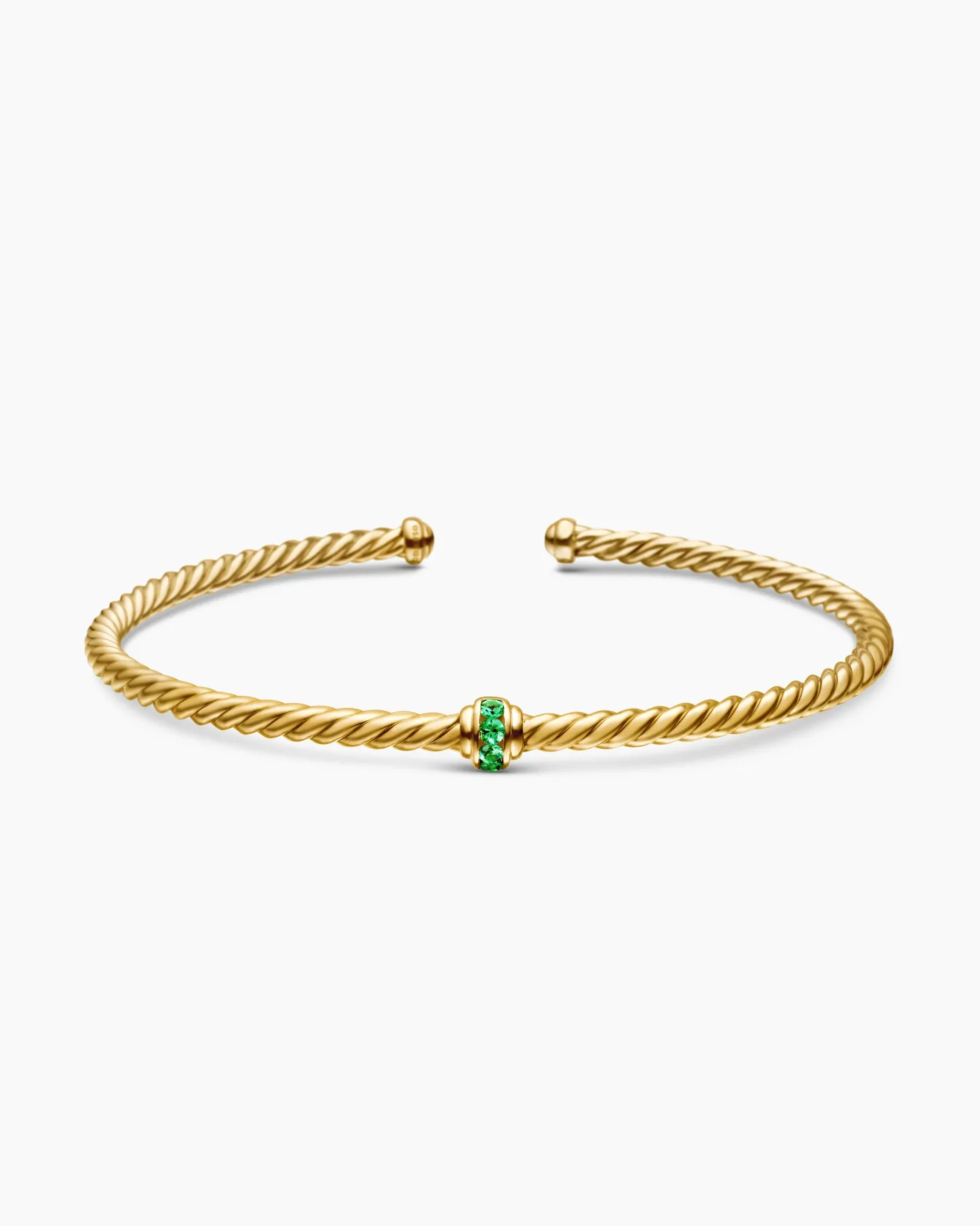 Classic Cablespira® Station Bracelet 18K Yellow Gold with Pavé Emeralds, 3mm