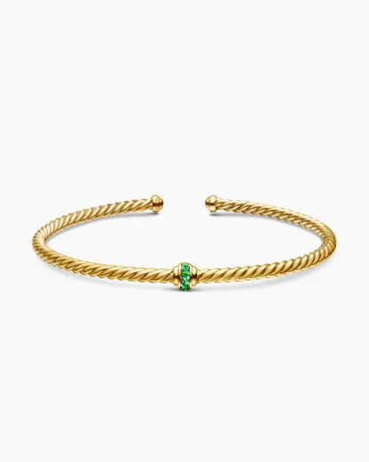 Classic Cablespira® Station Bracelet 18K Yellow Gold with Pavé Emeralds, 3mm