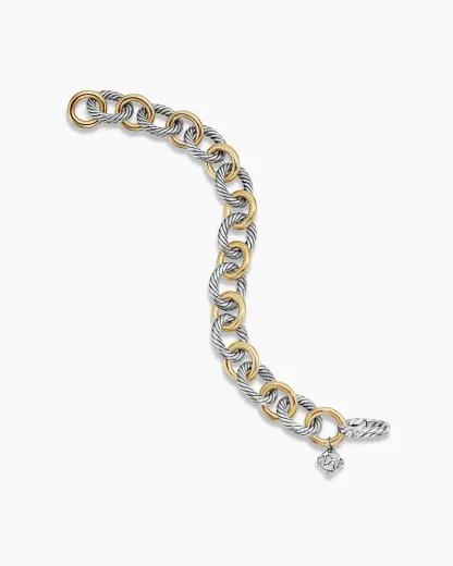 Oval Link Chain Bracelet Sterling Silver with 18K Yellow Gold,19mm