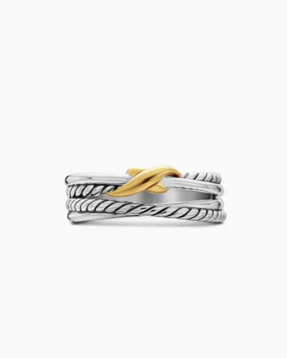 X Crossover Band Ring Sterling Silver with 18K Yellow Gold
