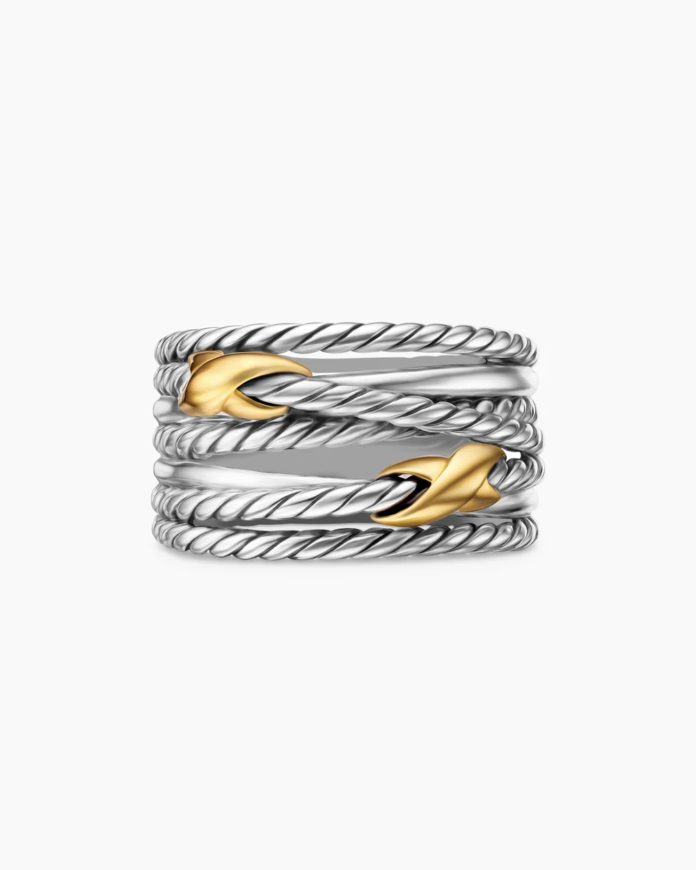 Double X Crossover Ring Sterling Silver with 18K Yellow Gold