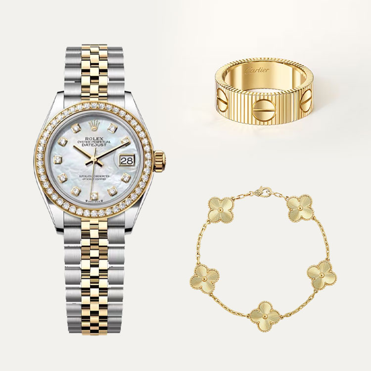 LADY-DATEJUST OYSTER 28 MM & YELLOW GOLD BRACELET & RING