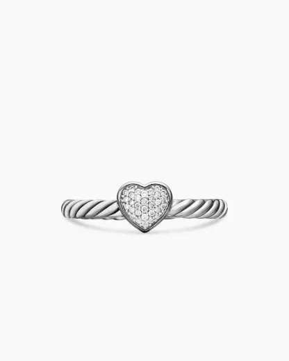 Cable Collectibles® Heart Stack Ring Sterling Silver with Pavé Diamonds