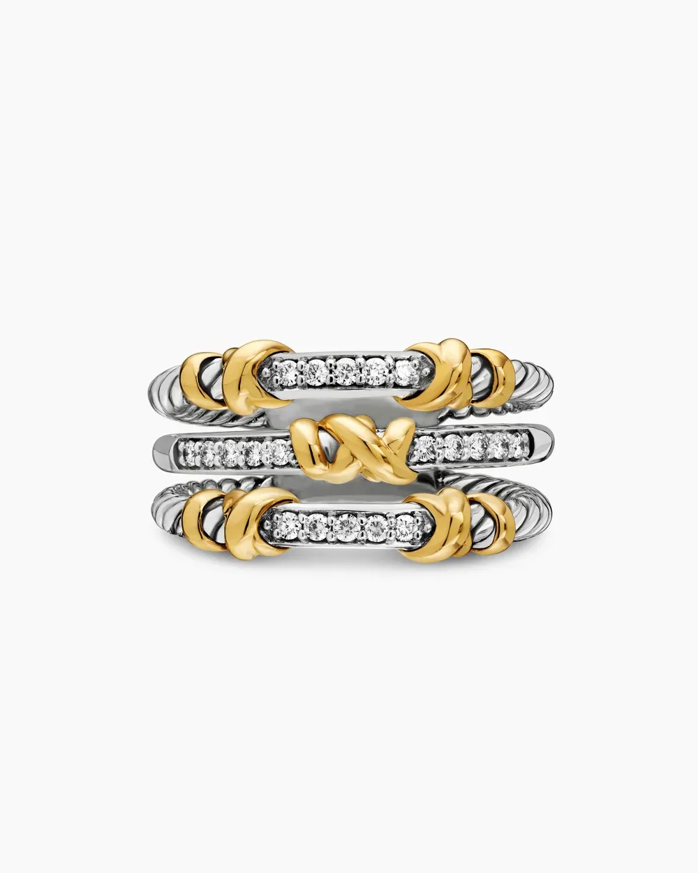 Petite Helena Wrap Three Row Ring Sterling Silver with 18K Yellow Gold and Diamonds