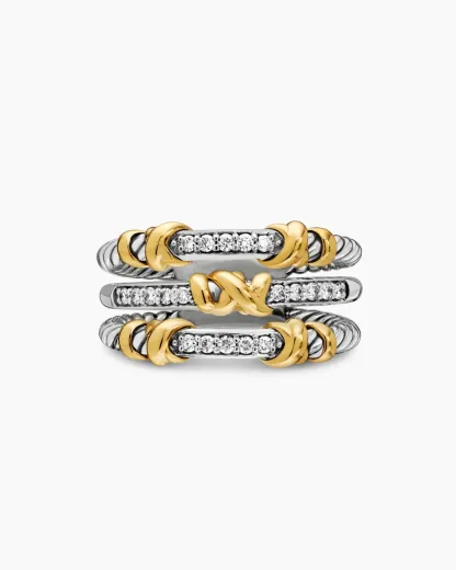 Petite Helena Wrap Three Row Ring Sterling Silver with 18K Yellow Gold and Diamonds