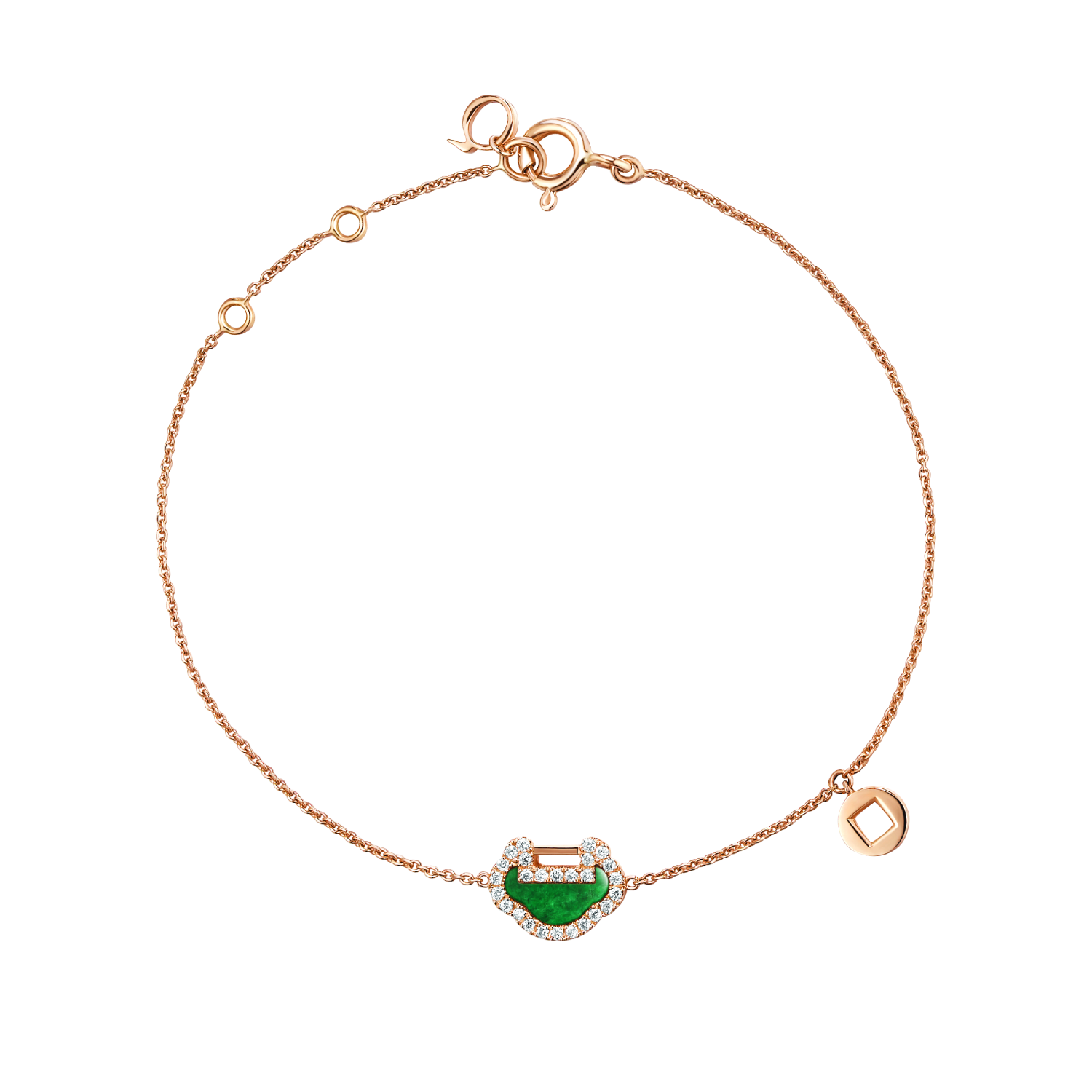 Petite Yu Yi bracelet in 18K rose gold with diamonds and jade